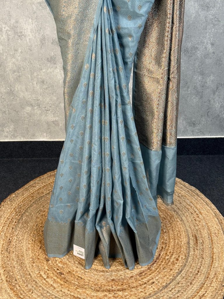 SEMI GEORGETTE ANTIQUE ZARI BANARASI SAREE - Image 3