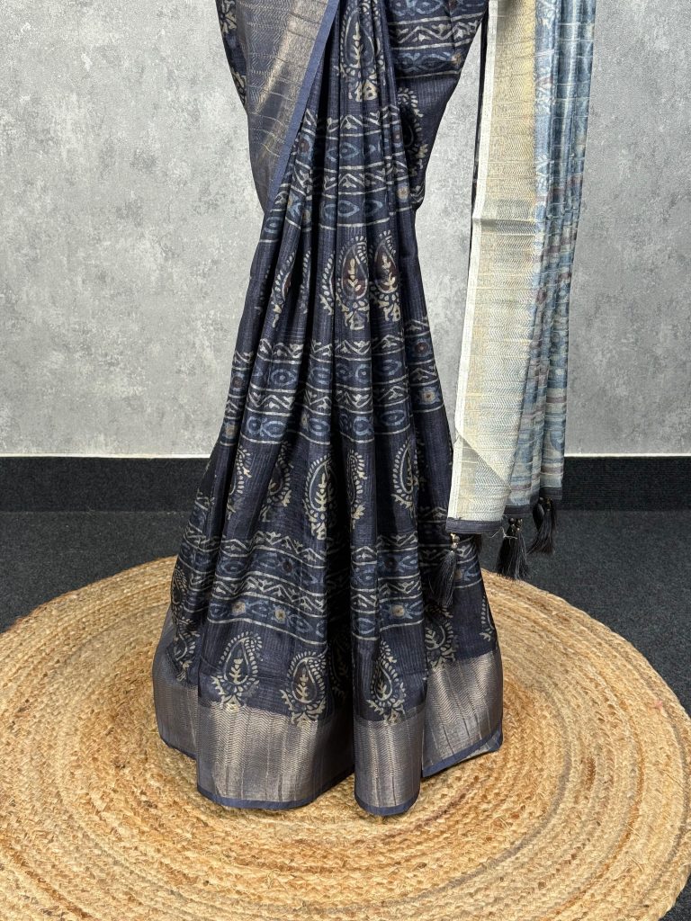 SEMI TUSSAR PRINTED BANARASI SAREE - Image 3