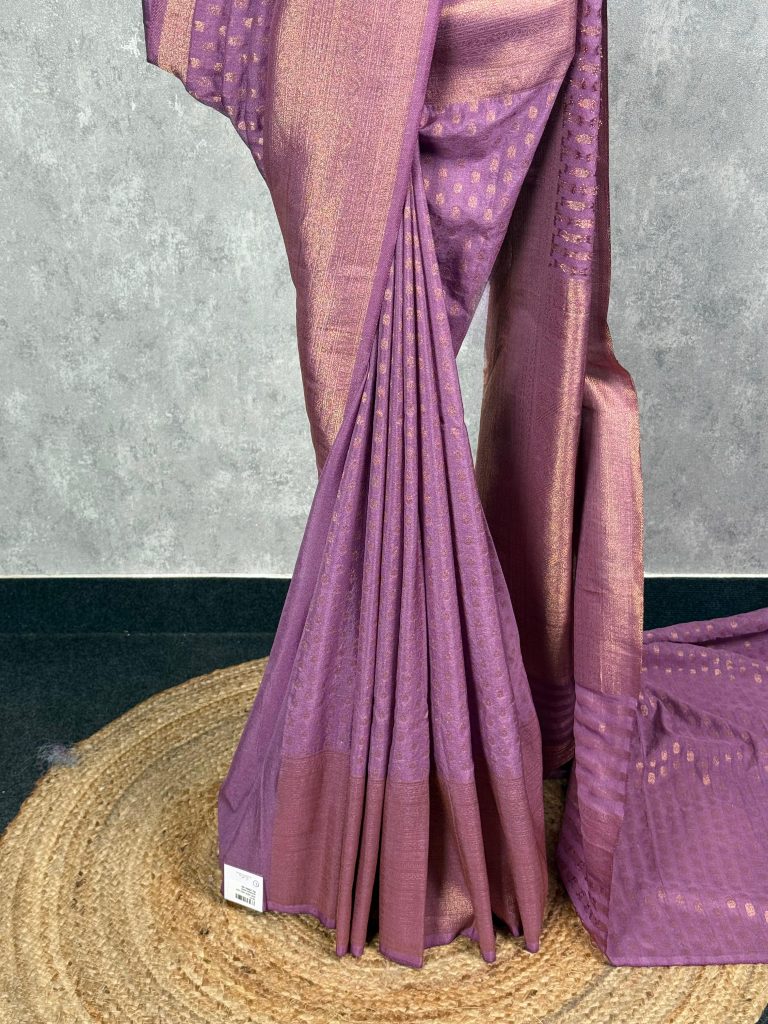 SEMI CREPE GOLD ZARI BANARASI SAREE - Image 3