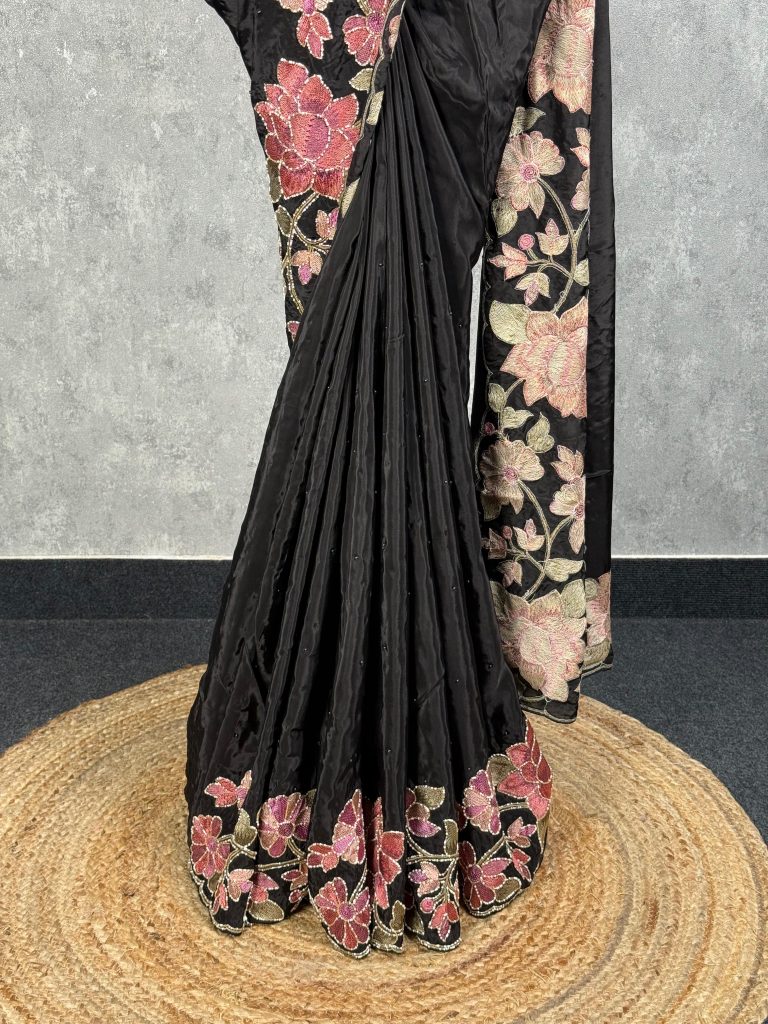 SATIN GEORGETTE EMBROIDERY SAREE - Image 3