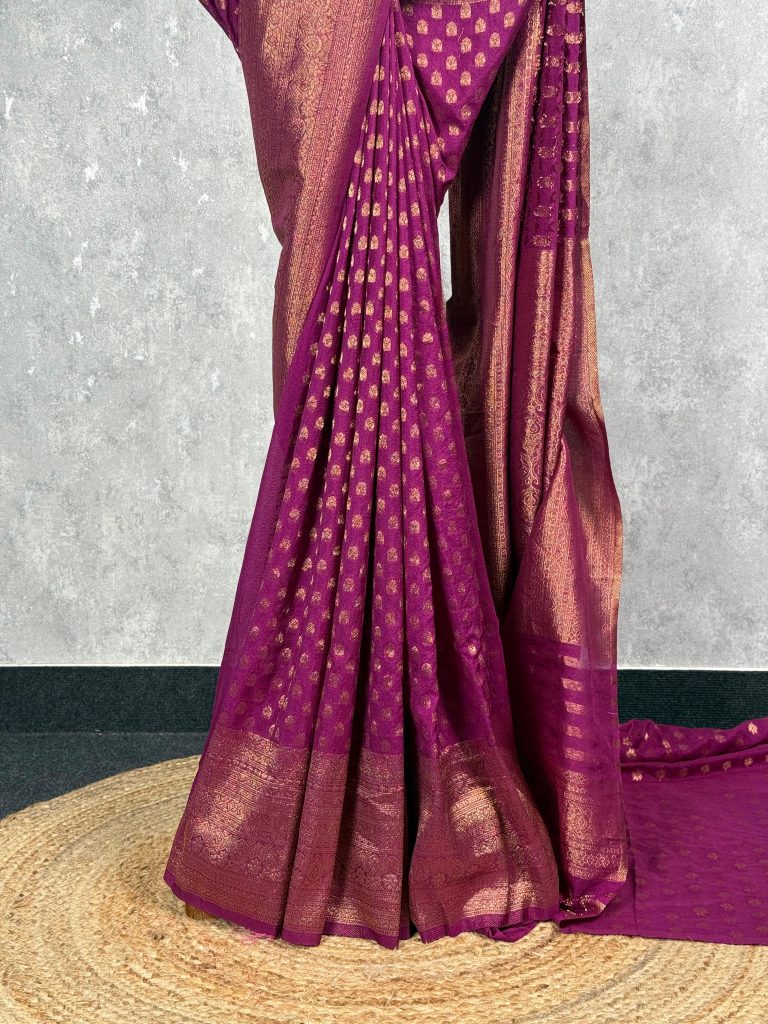SEMI CREPE GOLD ZARI BANARASI SAREE - Image 3