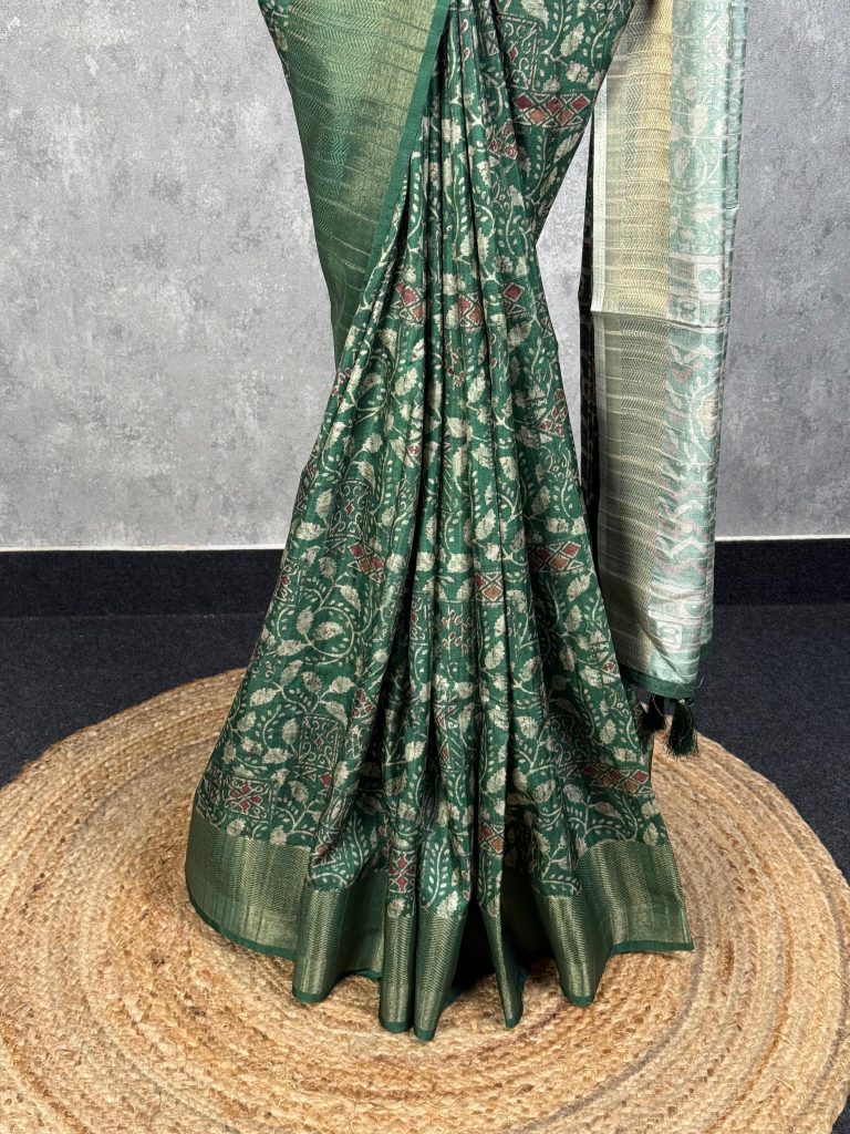 SEMI TUSSAR PRINTED BANARASI SAREE - Image 3