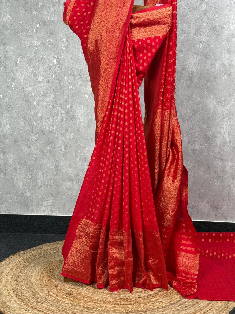 SEMI CREPE GOLD ZARI BANARASI SAREE - Image 3