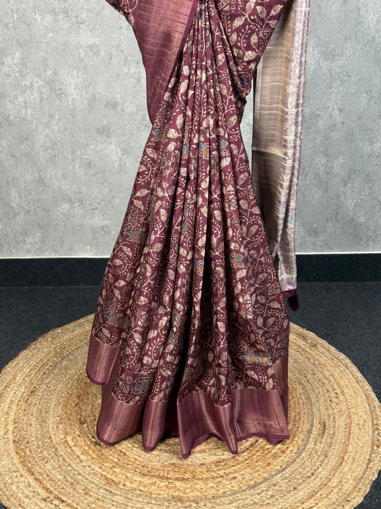 SEMI TUSSAR PRINTED BANARASI SAREE - Image 3