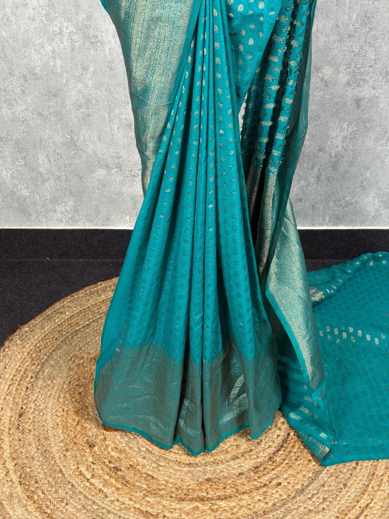 SEMI CREPE GOLD ZARI BANARASI SAREE - Image 3