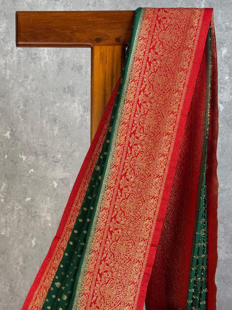 SEMI CREPE GOLD ZARI BANARASI SAREE - Image 2