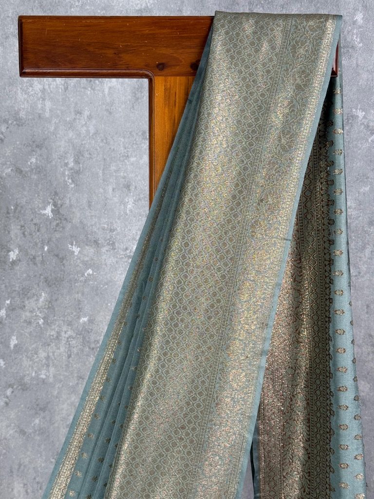 SEMI GEORGETTE ANTIQUE ZARI BANARASI SAREE - Image 2