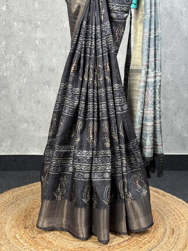 SEMI TUSSAR PRINTED BANARASI SAREE - Image 3