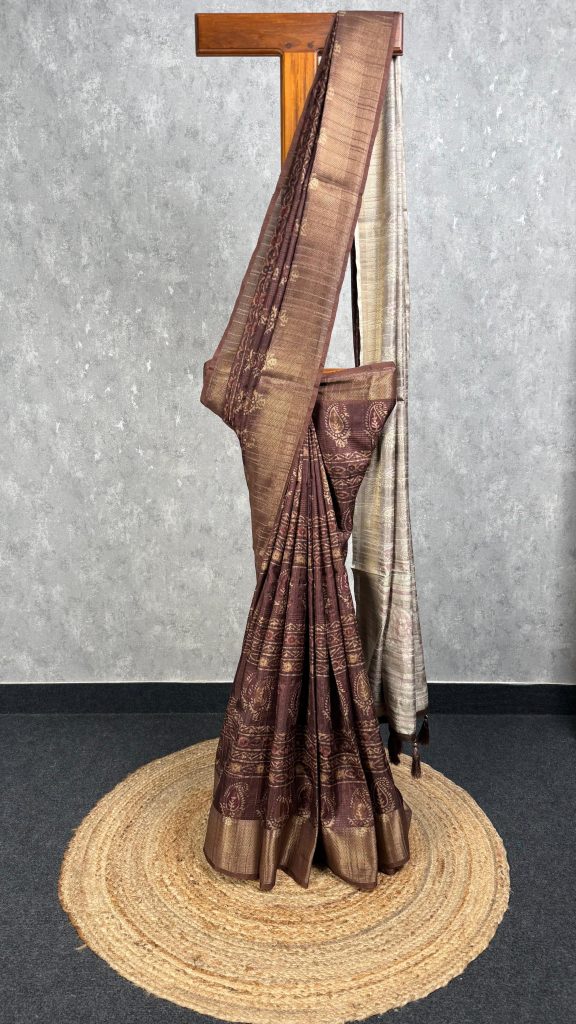 SEMI TUSSAR PRINTED BANARASI SAREE