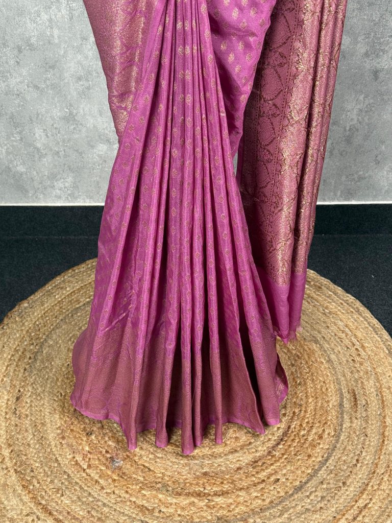 SEMI GEORGETTE ANTIQUE ZARI BANARASI SAREE - Image 3