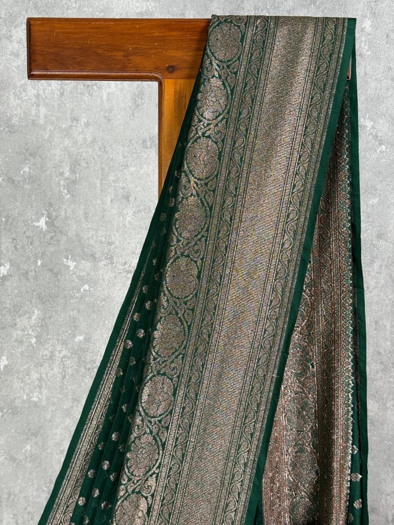 SEMI GEORGETTE ANTIQUE ZARI BANARASI SAREE - Image 2