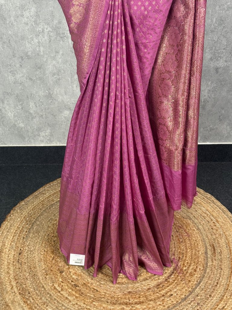 SEMI GEORGETTE ANTIQUE ZARI BANARASI SAREE - Image 3