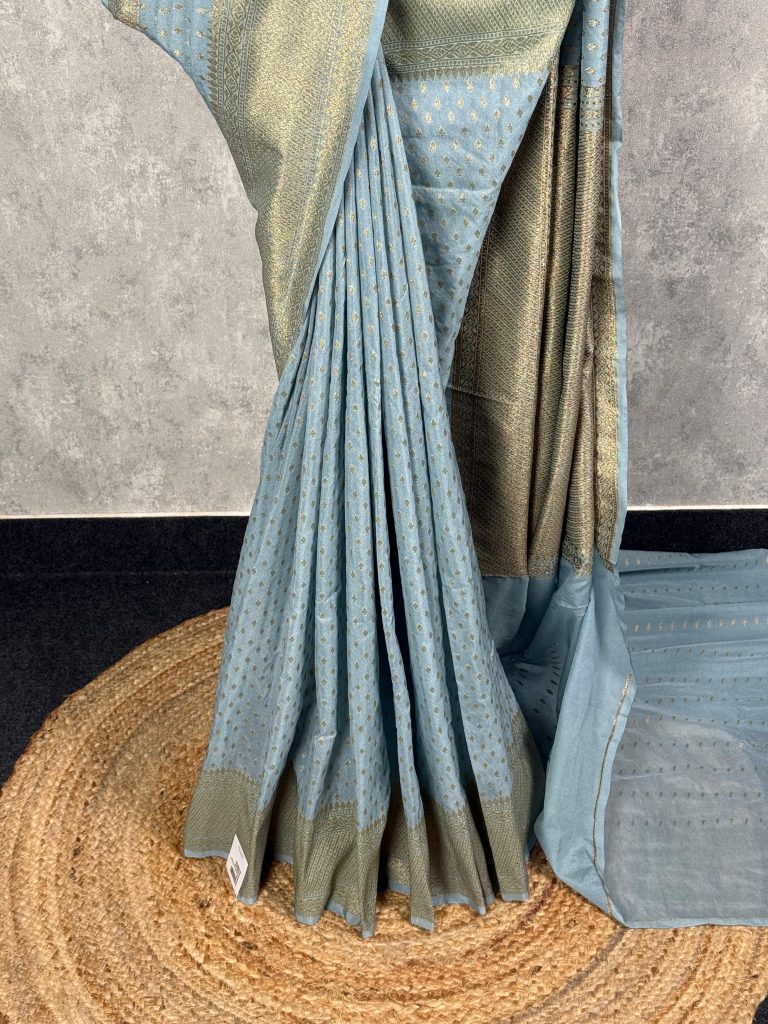 SEMI GEORGETTE ANTIQUE ZARI BANARASI SAREE - Image 3
