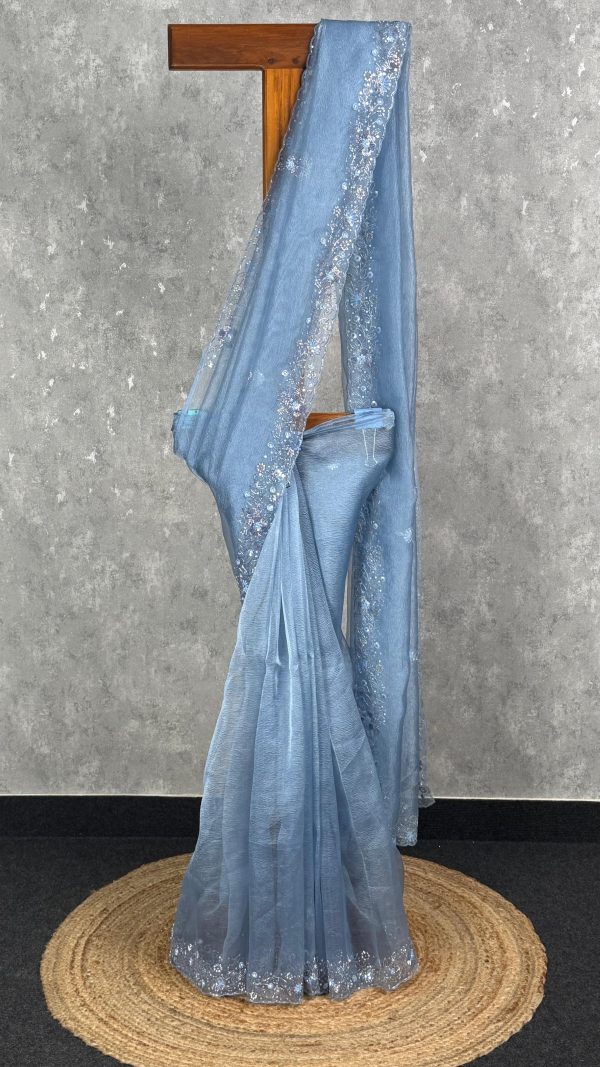 CRUSHED ORGANZA HAND EMBROIDERY SAREE