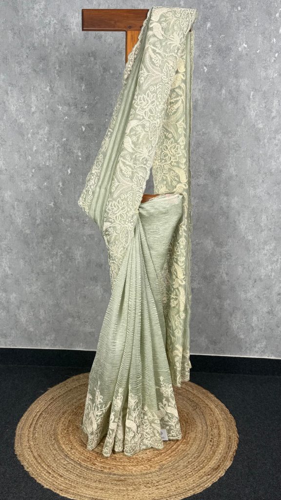 CRUSHED SILK ORAGZNA EMBROIDERY SAREE