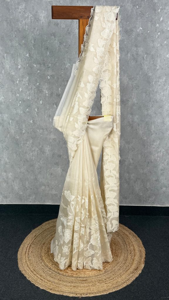 SILK ORGANZA APPLIQUE EMBROIDERY SAREE