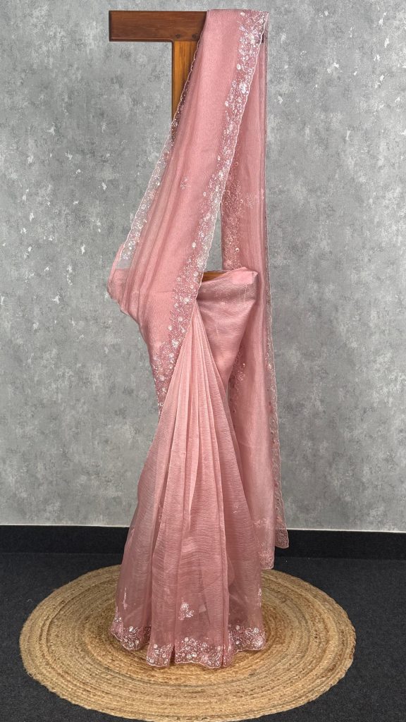 CRUSHED ORGANZA HAND EMBROIDERY SAREE