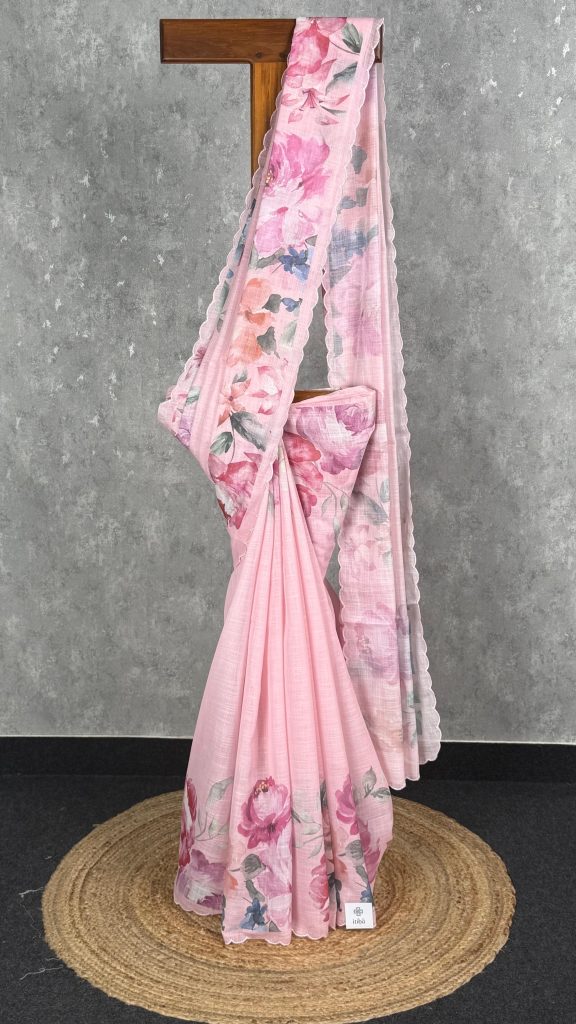 SEMI LINEN PRINTED EMBROIDERY SAREE