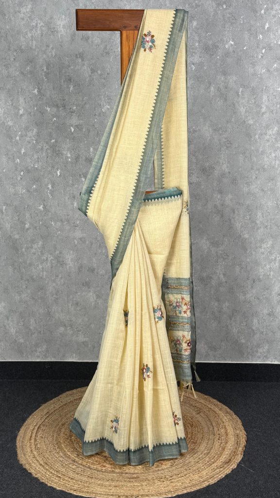 TISSUE LINEN EMBROIDERY SAREE