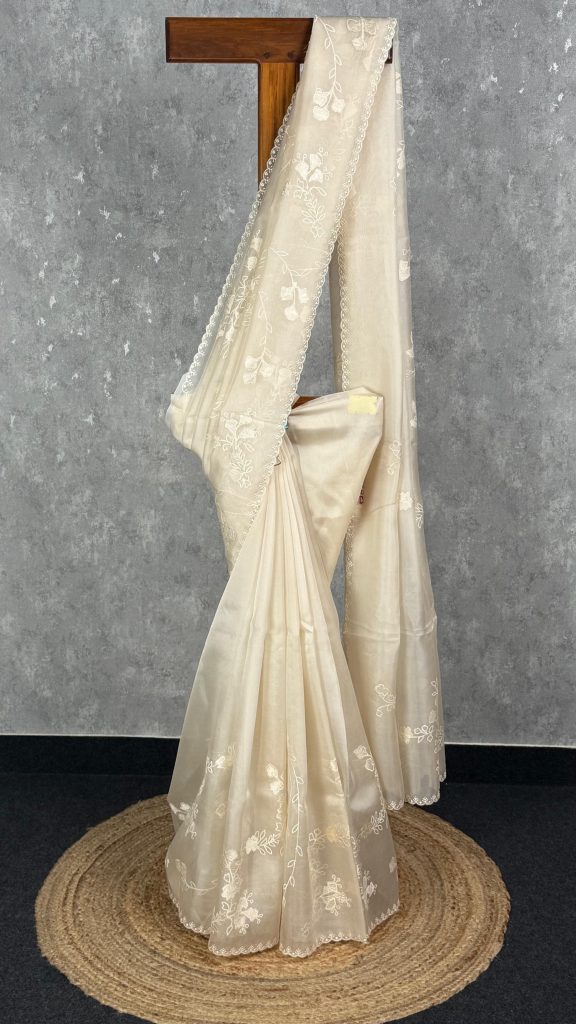 SILK ORGANZA APPLIQUE EMBROIDERY SAREE
