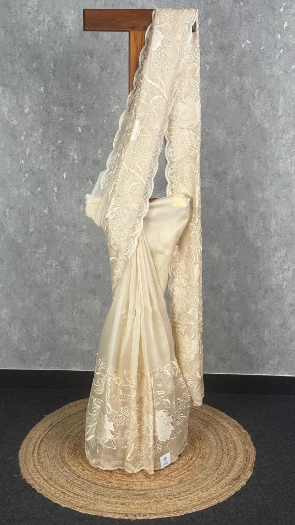 SILK ORGANZA APPLIQUE EMBROIDERY SAREE