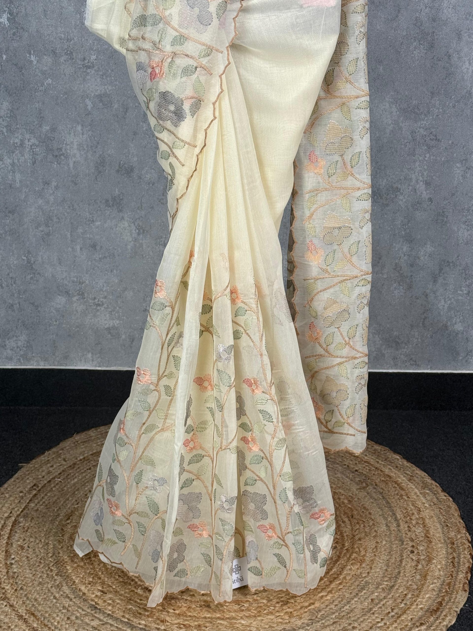 SILK ORGANZA EMBROIDERY SAREE - Image 3