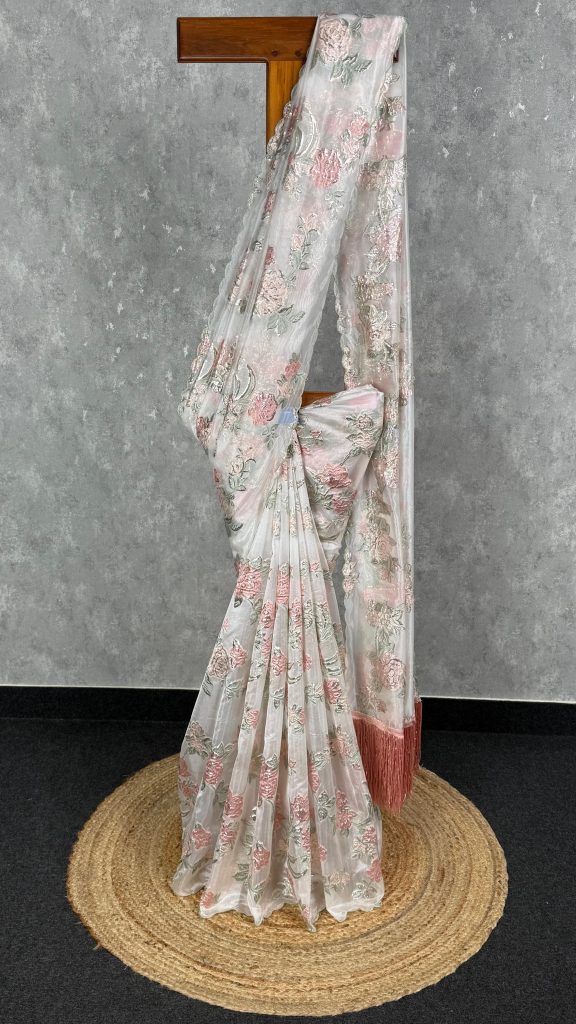 TURKISH ORGANZA EMBROIDERY SAREE