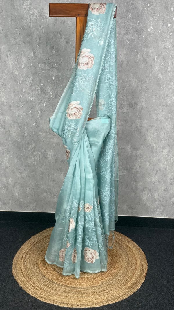 SILK ORGANZA EMBROIDERY SAREE