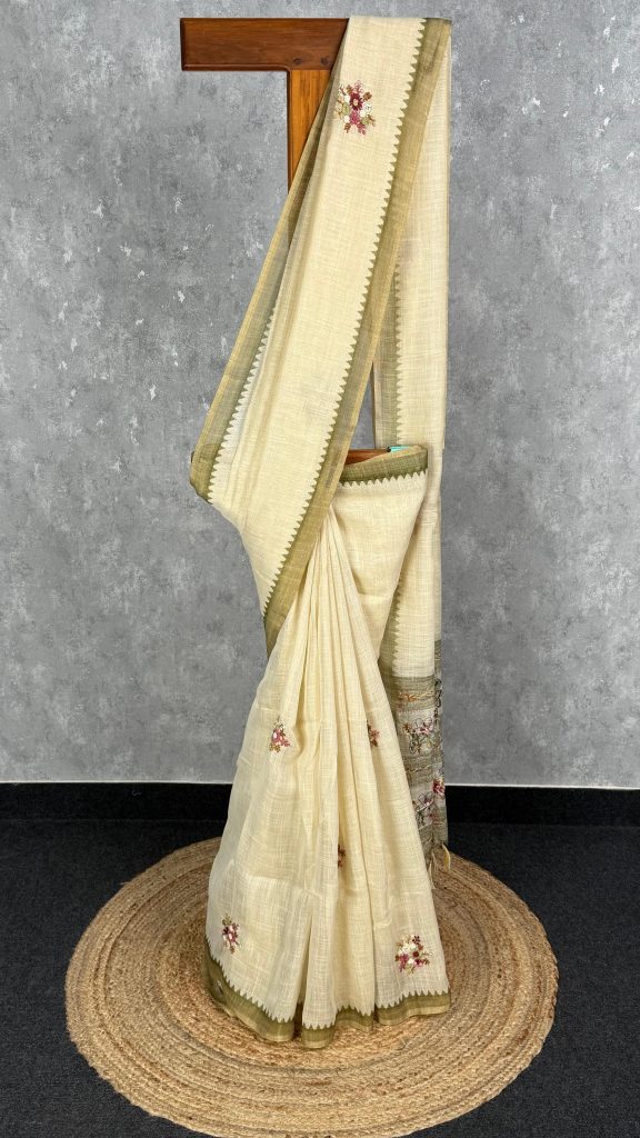 TISSUE LINEN EMBROIDERY SAREE