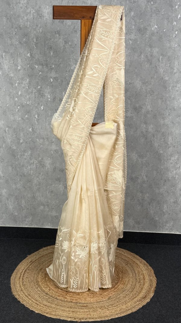 SILK ORGANZA APPLIQUE EMBROIDERY SAREE