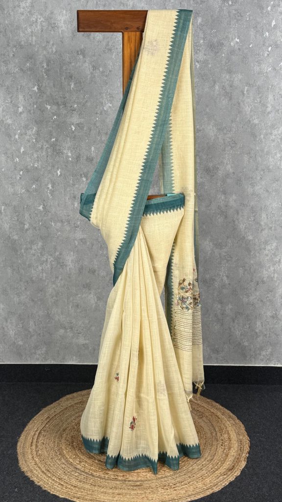 TISSUE LINEN EMBROIDERY SAREE