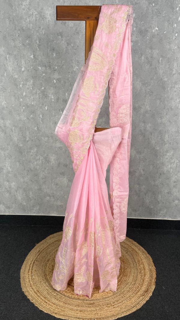 ORGANZA TISSUE APPLIQUE EMBROIDERY SAREE