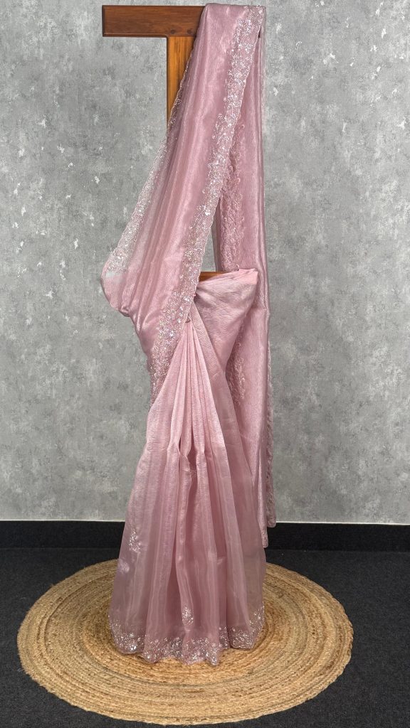 CRUSHED ORGANZA HAND EMBROIDERY SAREE