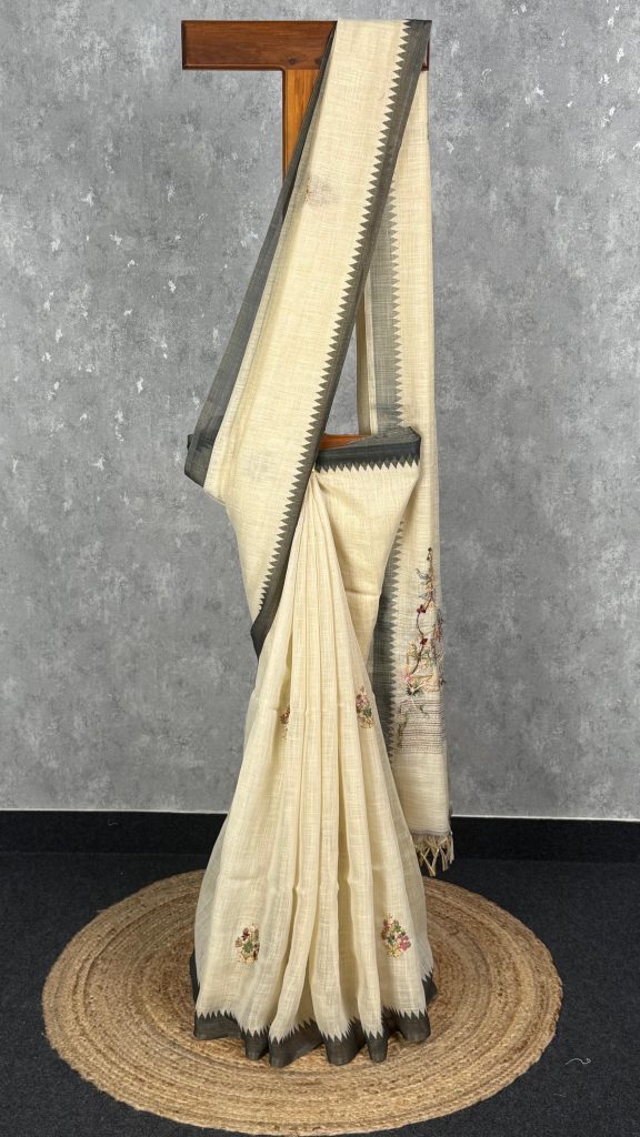 TISSUE LINEN EMBROIDERY SAREE