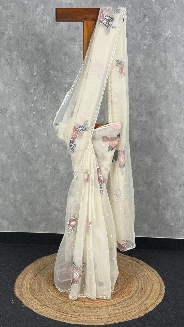 SILK ORGANZA HAND EMBROIDERY SAREE
