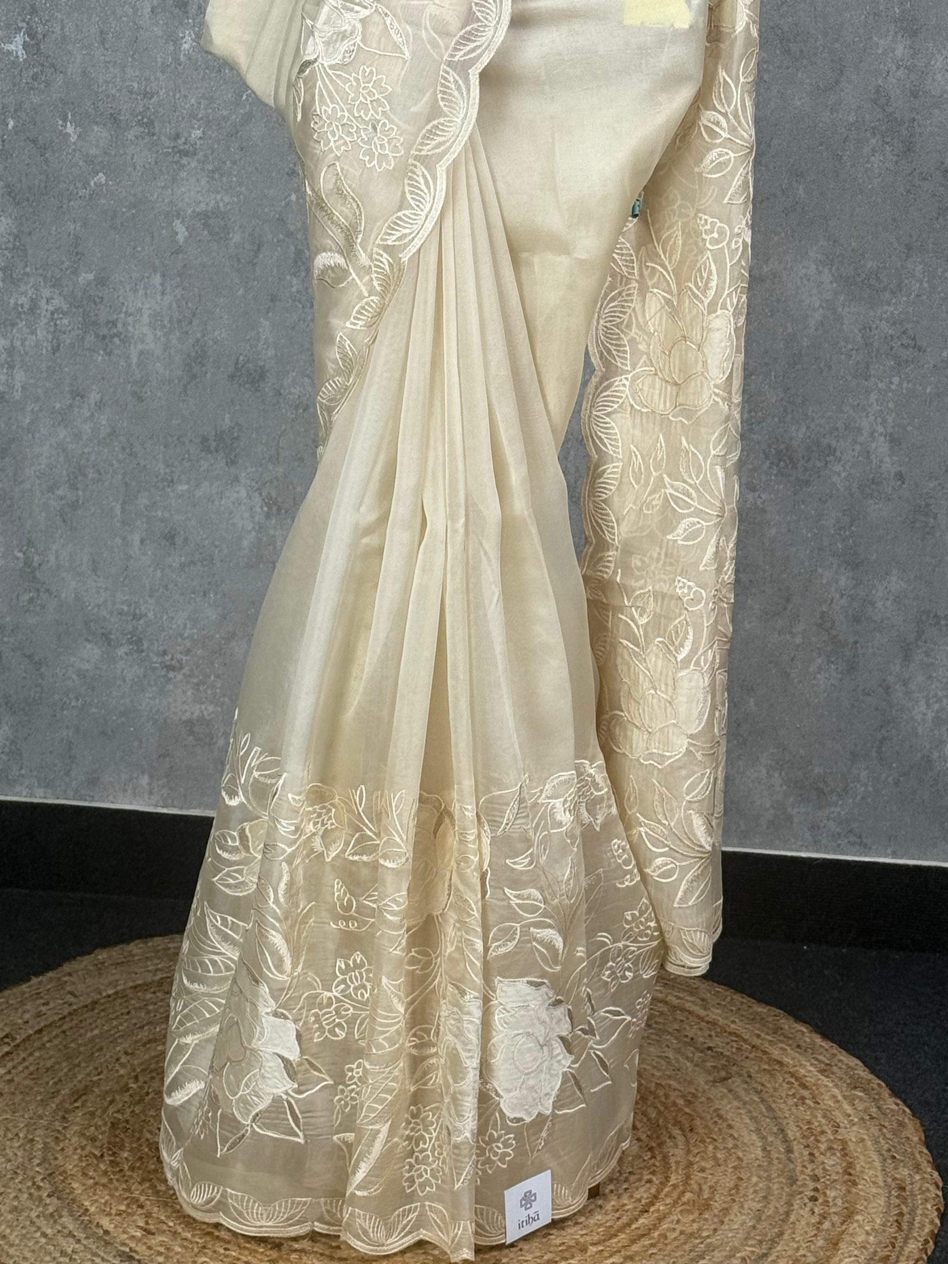 SILK ORGANZA APPLIQUE EMBROIDERY SAREE - Image 3