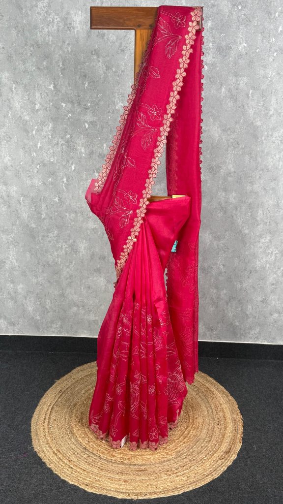 SILK ORGANZA APPLIQUE EMBROIDERY SAREE