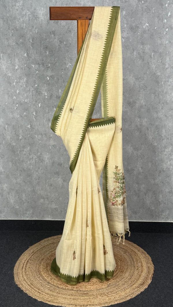 TISSUE LINEN EMBROIDERY SAREE