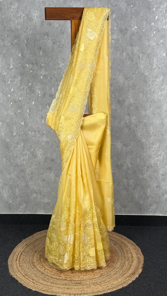 SILK ORGANZA APPLIQUE EMBROIDERY SAREE