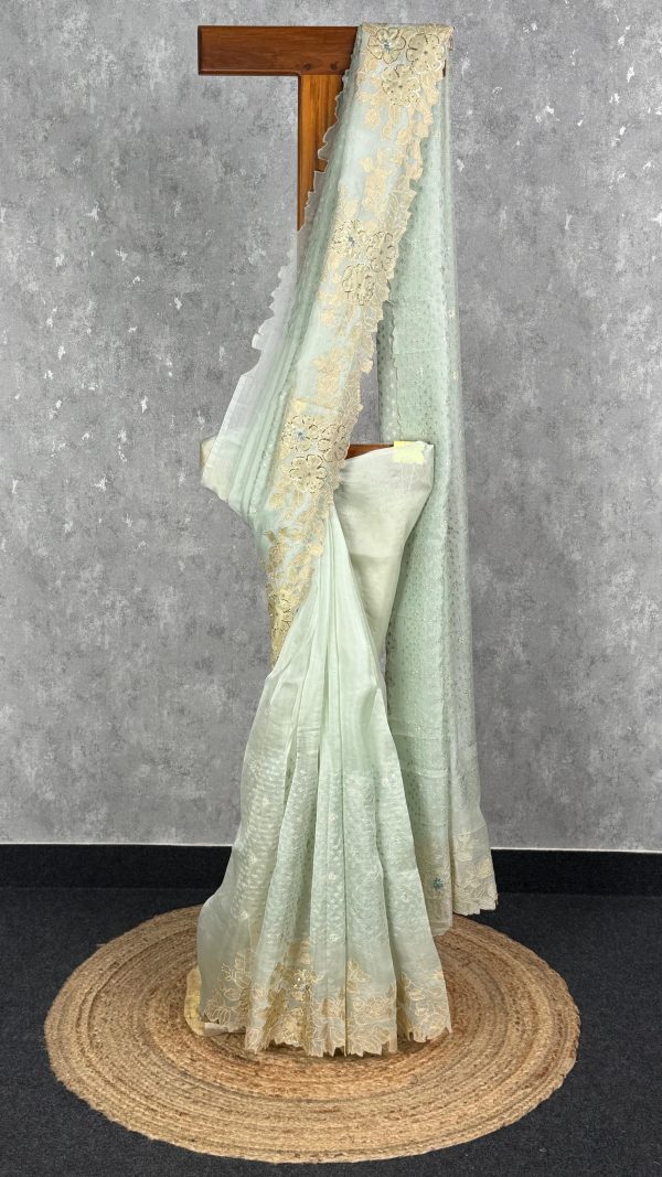 SILK ORGANZA APPLIQUE EMBROIDERY SAREE