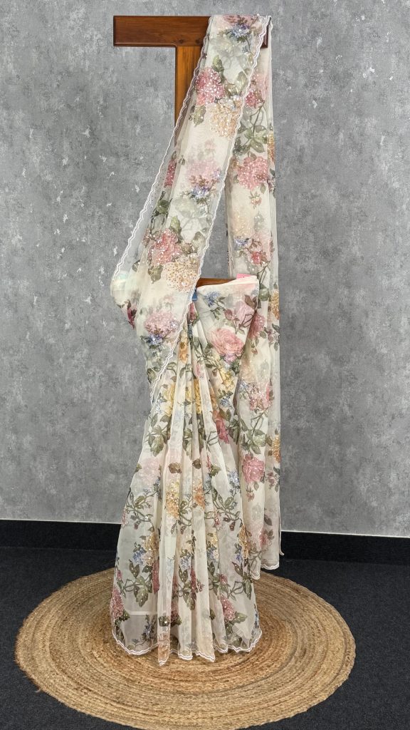 SILK ORGANZA HAND EMBROIDERY SAREE