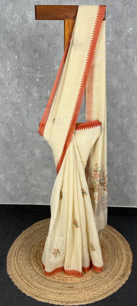 TISSUE LINEN EMBROIDERY SAREE
