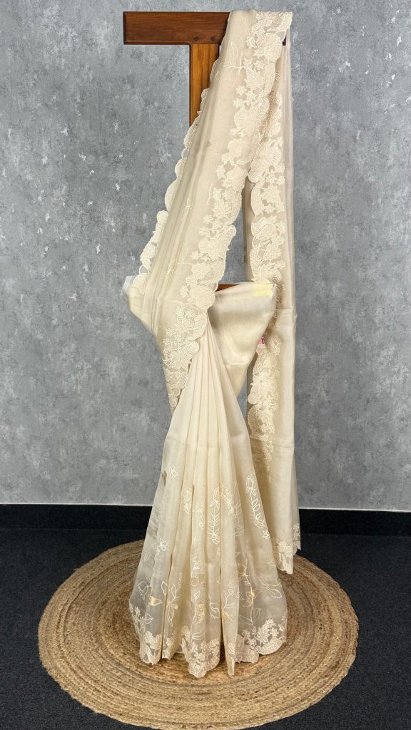 SILK ORGANZA APPLIQUE EMBROIDERY SAREE