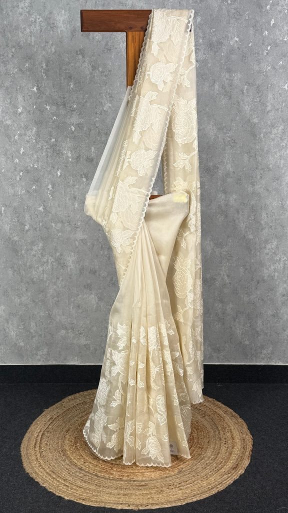 SILK ORGANZA APPLIQUE EMBROIDERY SAREE