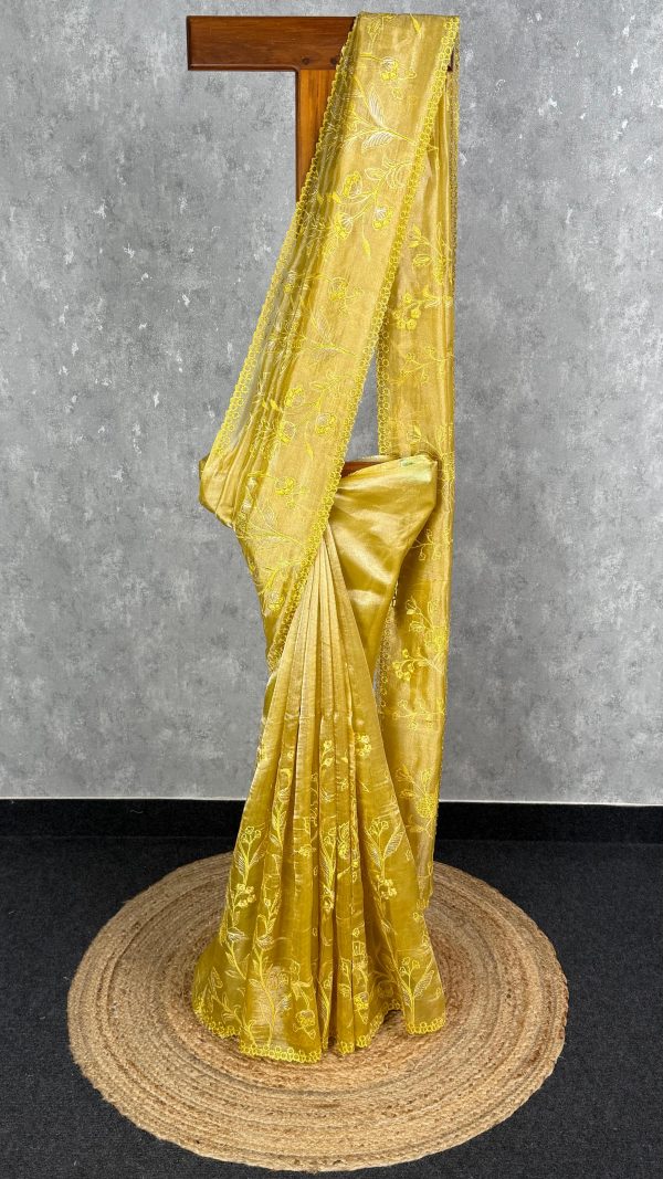 TISSUE SILK ORGANZA APPLIQUE EMBROIDERY SAREE