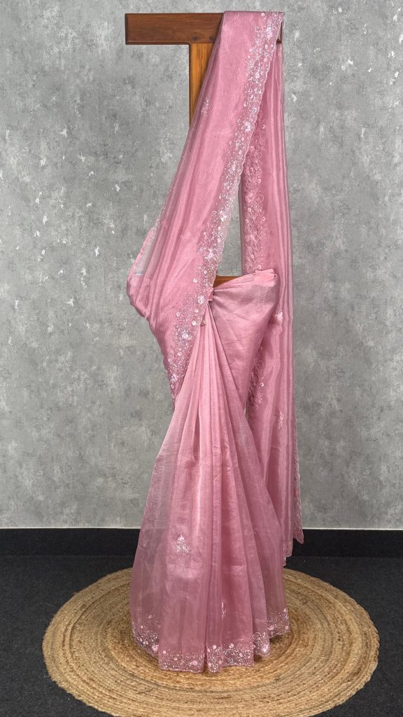 CRUSHED ORGANZA HAND EMBROIDERY SAREE