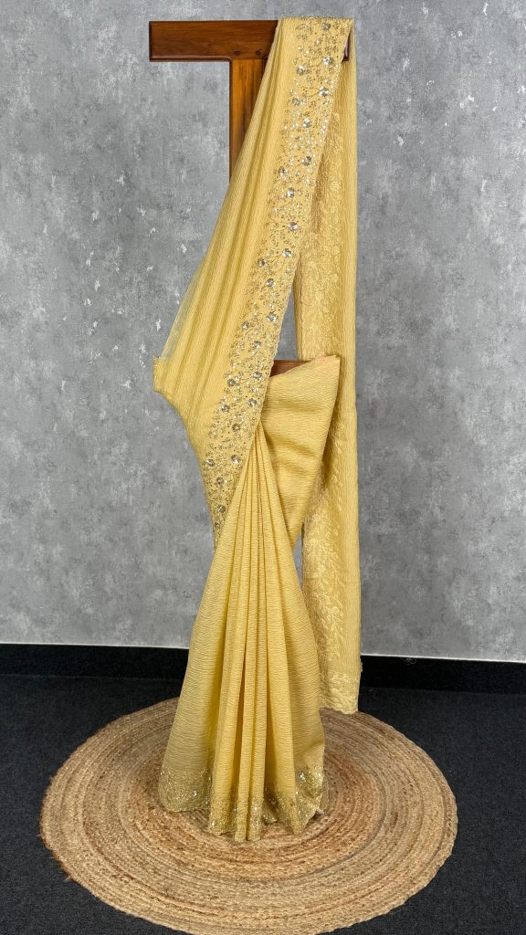 CRUSHED ORGANZA HAND EMBROIDERY SAREE