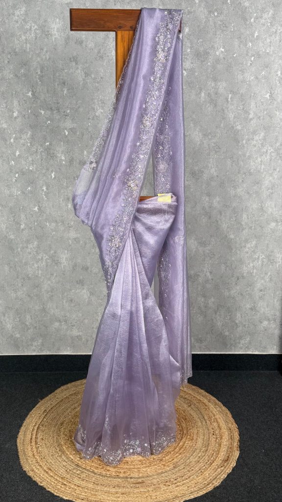 CRUSHED ORGANZA HAND EMBROIDERY SAREE