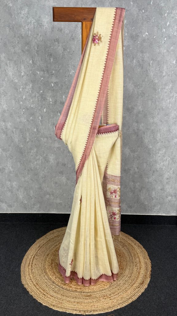 TISSUE LINEN EMBROIDERY SAREE
